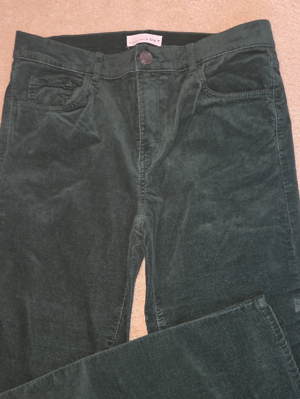 LOFT Dark Green Corduroy Straight-Leg Pants